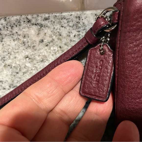 Coach Double Zippered Wallet Wristlet. Burgundy pebbled leather. - Picture 3 of 9